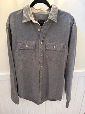 Abercrombie & Fitch Men’s XXL Gray Flannel Button Down Shirt Casual Soft